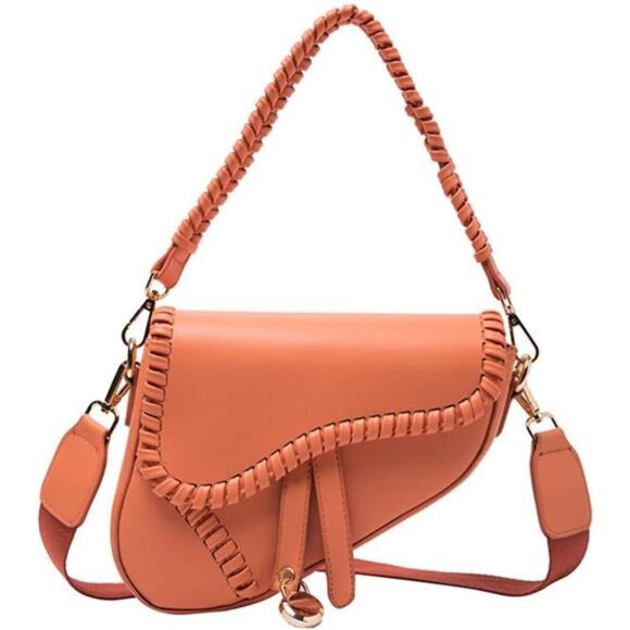 Women Cow Print Saddle Shoulder Bag Orange